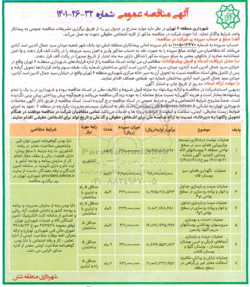 مناقصه عملیات نهضت درختکاری ، توسعه وبازپیرایی فضای سبز  ...