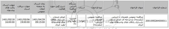 مناقصه، مناقصه عمومی همزمان با ارزیابی (یکپارچه) دو مرحله ای انجام خدمات بازسازی یاتاقان های واحدهای تولید انرژی