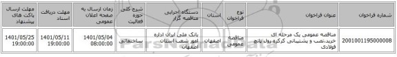 مناقصه، مناقصه عمومی یک مرحله ای خرید،نصب و پشتیبانی کرکره رول پانچ فولادی