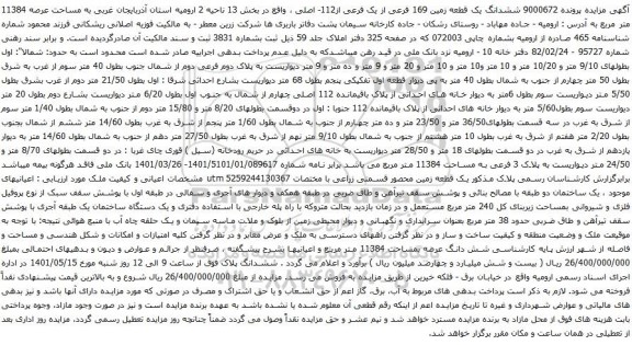 آگهی مزایده ششدانگ یک قطعه زمین 169 فرعی از یک فرعی از112- اصلی