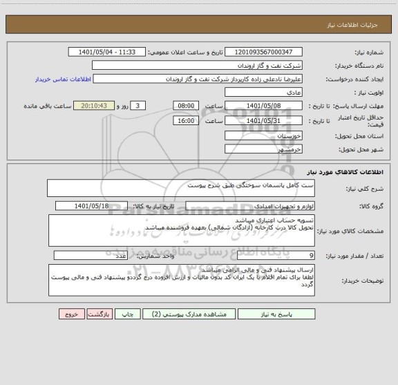 استعلام ست کامل پانسمان سوختگی طبق شرح پیوست