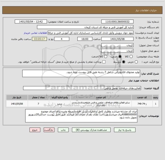 استعلام تولید محتوای الکترونیکی شامل 7 رشته طبق فایل پیوست تهیه شود.