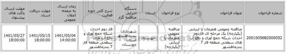 مناقصه، مناقصه عمومی همزمان با ارزیابی (یکپارچه) یک مرحله ای فازدوم احداث شبکه جمع آوری و دفع آب های سطحی منطقه فاز 7 بندرماهشهر