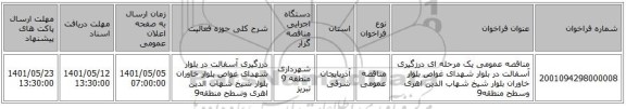 مناقصه، مناقصه عمومی یک مرحله ای درزگیری آسفالت در بلوار شهدای غواص بلوار خاوران بلوار شیخ شهاب الدین اهری وسطح منطقه9