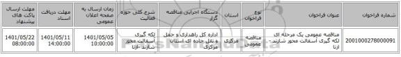 مناقصه، مناقصه عمومی یک مرحله ای لکه گیری آسفالت محور شازند -ازنا