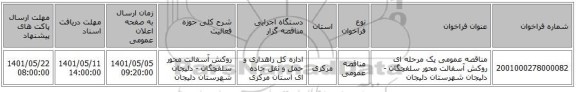 مناقصه، مناقصه عمومی یک مرحله ای روکش آسفالت محور سلفچگان - دلیجان شهرستان دلیجان