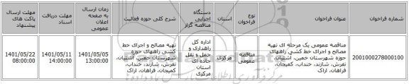 مناقصه، مناقصه عمومی یک مرحله ای تهیه مصالح و اجرای خط کشی راههای حوزه شهرستان خمین، آشتیان، تفرش، شازند، خنداب، کمیجان، فراهان، اراک