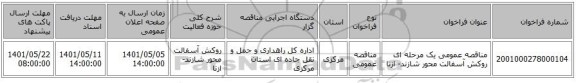 مناقصه، مناقصه عمومی یک مرحله ای روکش آسفالت محور شازند- ازنا