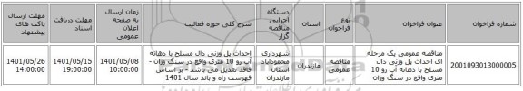 مناقصه، مناقصه عمومی یک مرحله ای احداث پل وزنی دال مسلح با دهانه آب رو 10 متری واقع در سنگ وزان