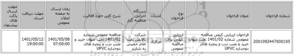 مناقصه، فراخوان ارزیابی کیفی مناقصه عمومی شماره 1401/02 تحت عنوان خرید و نصب درب و پنجره های دوجداره UPVC