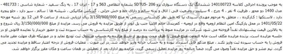 آگهی مزایده ششدانگ یک دستگاه سواری پژو SDTU5- 206