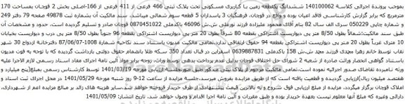 آگهی مزایده ششدانگ یکقطعه زمین با کاربری مسکونی تحت پلاک ثبتی 466 فرعی از 411 فرعی از 166-اصلی