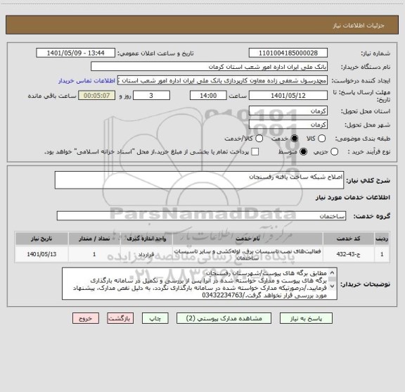 استعلام اصلاح شبکه ساخت یافته رفسنجان