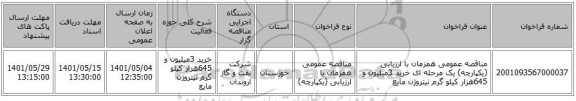 مناقصه، مناقصه عمومی همزمان با ارزیابی (یکپارچه) یک مرحله ای خرید 3میلیون و 645هزار کیلو گرم نیتروژن مایع