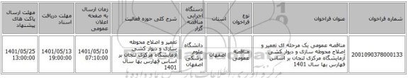 مناقصه، مناقصه عمومی یک مرحله ای تعمیر و اصلاح محوطه سازی و دیوار کشی  آزمایشگاه مرکزی لنجان بر اساس فهارس بها سال 1401