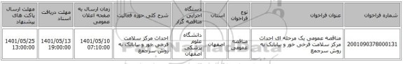 مناقصه، مناقصه عمومی یک مرحله ای احداث مرکز سلامت فرخی خور و بیابانک به روش سرجمع