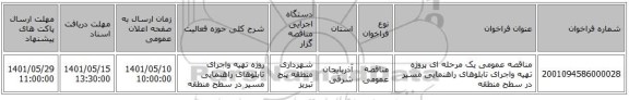 مناقصه، مناقصه عمومی یک مرحله ای پروژه تهیه واجرای تابلوهای راهنمایی مسیر در سطح منطقه