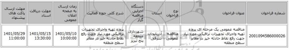 مناقصه، مناقصه عمومی یک مرحله ای پروژه تهیه واجرای تجهیزات ترافیکی مورد نیاز جهت رفع نقاط حادثه خیز در معابر سطح منطقه