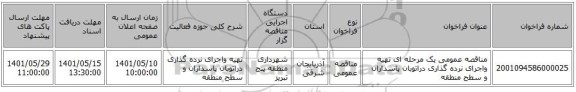 مناقصه، مناقصه عمومی یک مرحله ای تهیه  واجرای نرده گذاری دراتوبان پاسداران و سطح منطقه