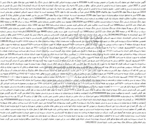 شش دانگ یک قطعه زمین نوع ملک طلق به پلاک ثبتی 1 فرعی از 2637 اصلی ، مفروزن