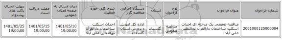 مناقصه، مناقصه عمومی یک مرحله ای احداث  اسکلت ساختمان دارالقرآن نورالثقلین علی آباد