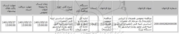 مناقصه، مناقصه عمومی همزمان با ارزیابی (یکپارچه) یک مرحله ای تعمیرات اساسی ابنیه فنی (تعمیرات اساسی ابنیه فنی محور رودبار-ایرانشهر (6 دستگاه پل))