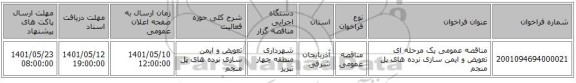 مناقصه، مناقصه عمومی یک مرحله ای تعویض و ایمن سازی نرده های پل منجم