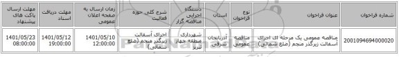 مناقصه، مناقصه عمومی یک مرحله ای اجرای آسفالت زیرگذر منجم (ضلع شمالی)