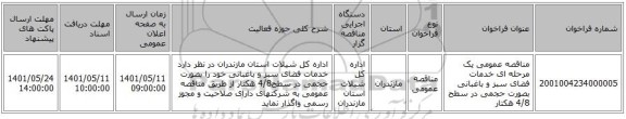 مناقصه، مناقصه عمومی یک مرحله ای خدمات فضای سبز و باغبانی  بصورت حجمی در سطح 4/8 هکتار