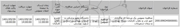 مناقصه، مناقصه عمومی یک مرحله ای واگذاری امور ایاب و ذهاب کارکنان شبکه بهداشت و درمان شمیرانات