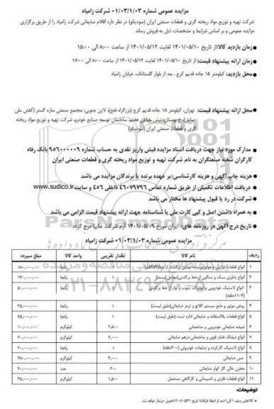 مزایده اقلام ضایعاتی شرکت زامیاد