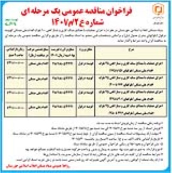 فراخوان مناقصه اجرای عملیات با مصالح سنگ کاری و شناژ افقی...- نوبت دوم