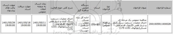 مناقصه، مناقصه عمومی یک مرحله ای اجرای عملیات دستمزد سنگ کاری و شناژ افقی 25بلوک اقدام ملی مسکن(بلوکهای 151تا 175)