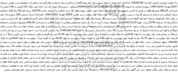 آگهی مزایده  ششدانگ اعیان یک باب خانه تحت پلاک 310 فرعی از 156 اصلی به مساحت 856.30 مترمربع