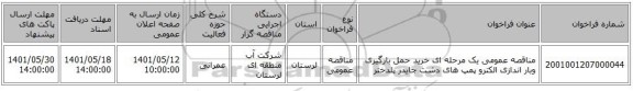 مناقصه، مناقصه عمومی یک مرحله ای خرید حمل بارگیری وبار اندازی الکترو پمپ های دشت جایدر پلدختر