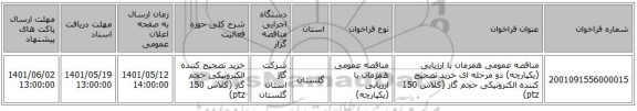 مناقصه، مناقصه عمومی همزمان با ارزیابی (یکپارچه) دو مرحله ای خرید تصحیح کننده الکترونیکی حجم گاز (کلاس 150 ptz)