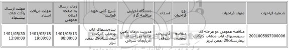 مناقصه، مناقصه عمومی دو مرحله ای سرویسهای ایاب وذهاب کارکنان بیمارستان29 بهمن تبریز