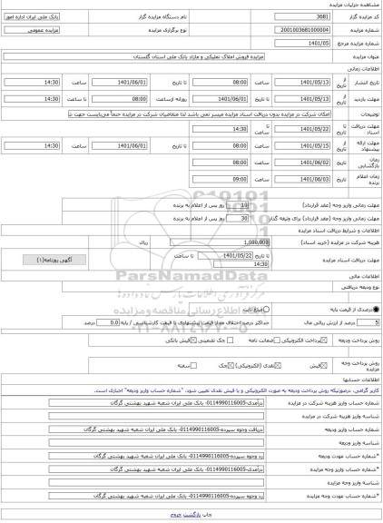 مزایده ، مزایده فروش املاک تملیکی و مازاد بانک ملی استان گلستان -مزایده ساختمان و مغازه  - استان گلستان