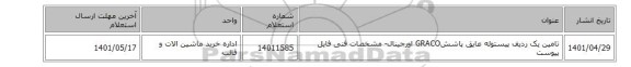 تامین یک ردیف پیستوله عایق پاششGRACO اورجینال- مشخصات فنی فایل پیوست