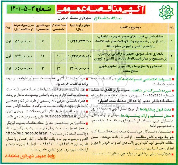 مناقصه عملیات اجرایی خرید علائم عمودی تجهیزات ترافیکی...