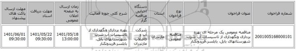 مناقصه، مناقصه عمومی یک مرحله ای بهره برداری ونگهداری از تاسیسات آب شرب شهرستانهای بابل، بابلسر،فریدونکنار