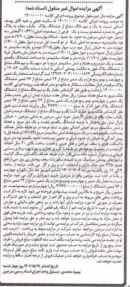  مزایده ششدانگ یک باب مغازه به پلاک ثبتی به شماره ششصد و بیست و یک فرعی از سیصد اصلی 