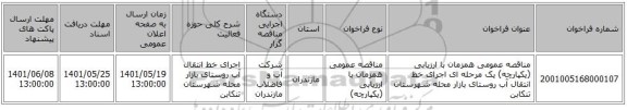 مناقصه، مناقصه عمومی همزمان با ارزیابی (یکپارچه) یک مرحله ای اجرای خط انتقال آب روستای بازار محله شهرستان تنکابن