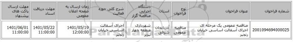 مناقصه، مناقصه عمومی یک مرحله ای اجرای آسفالت اساسی خیابان رنجبر