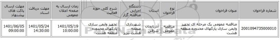 مناقصه، مناقصه عمومی یک مرحله ای تجهیز وایمن سازی پارکهای محدوده منطقه هشت