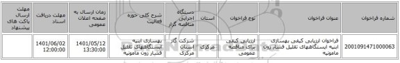 مناقصه، فراخوان ارزیابی کیفی بهسازی ابنیه ایستگاههای تقلیل فشار زون مامونیه