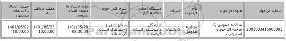 مناقصه، مناقصه عمومی یک مرحله ای خودرو استیجاری