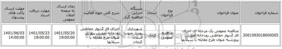 مناقصه، مناقصه عمومی یک مرحله ای اجرای فاز 2دیوار حفاظتی رودخانه آموزش پرورشبه عنوان طرح مقابله با سیلابها