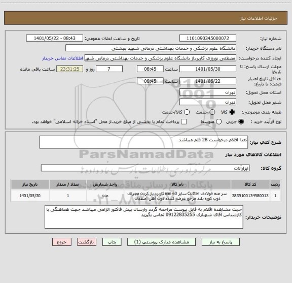 استعلام تعدا اقلام درخواست 28 قلم میباشد