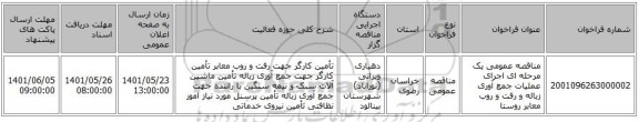 مناقصه، مناقصه عمومی یک مرحله ای اجرای عملیات جمع آوری زباله و رفت و روب معابر روستا